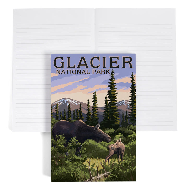 Lined 6x9 Journal, Glacier National Park, Montana, Moose and Calf, Lay Flat, 193 Pages, FSC paper