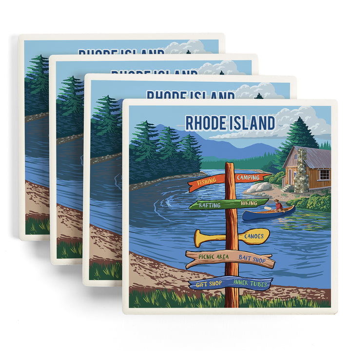 Rhode Island, Signpost, River, Coaster Set