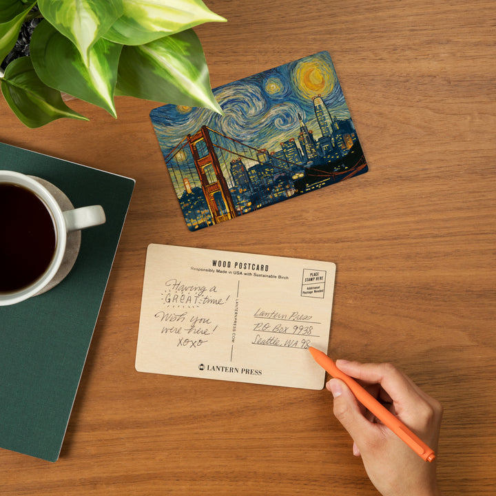 San Francisco, California, Starry Night City, Wood Sign and Postcards