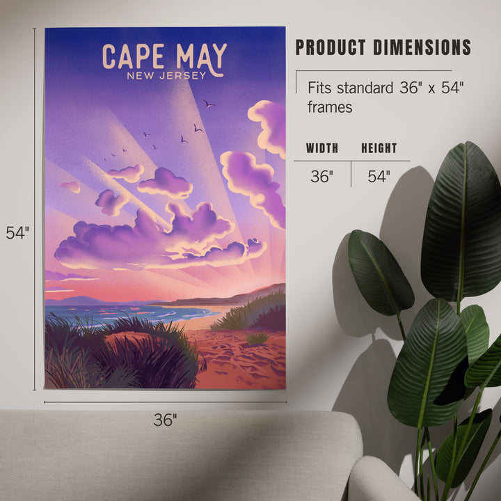 Cape May, New Jersey, Lithograph, New Shows Nightly, Beach Sunset, Art & Giclee Prints