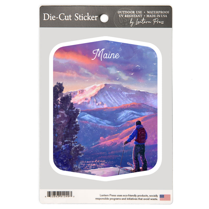 Maine, Watercolor Study, Purple Skies, Ski View, Vinyl Sticker