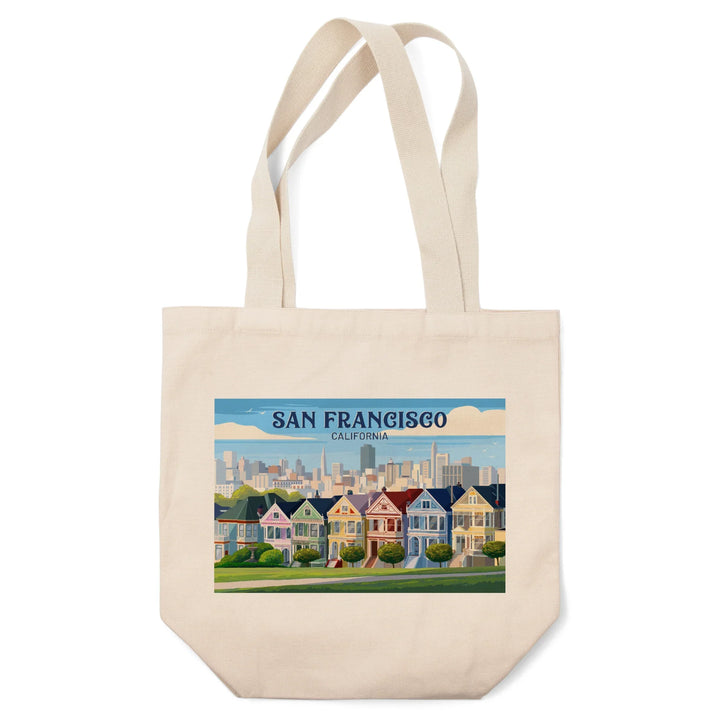 San Francisco, California, Painterly, Painted Houses, Tote Bag