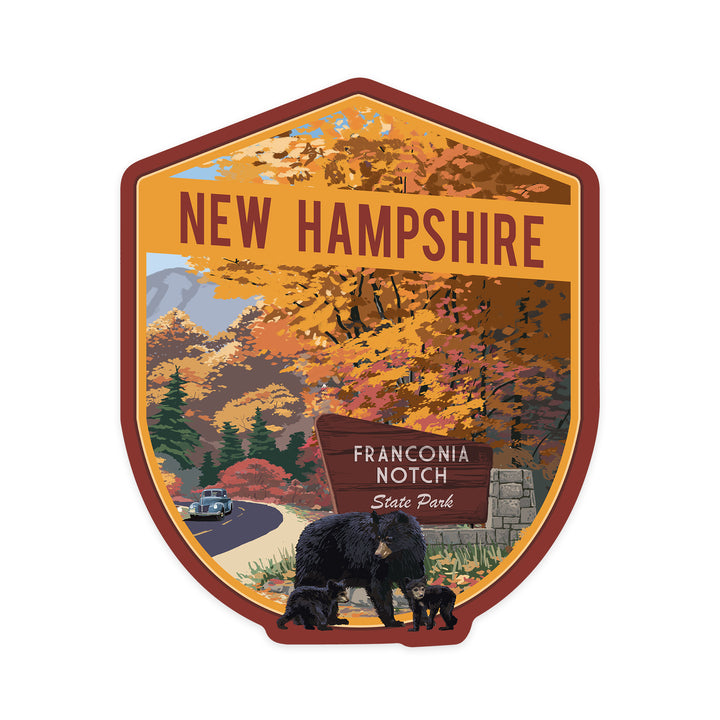 Franconia Notch State Park, New Hampshire, Bear Family and Fall Colors, Contour, Vinyl Sticker