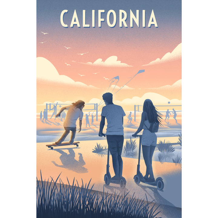California, Lithograph, Enjoy the Ride, Longboards and Scooters, Stretched Canvas