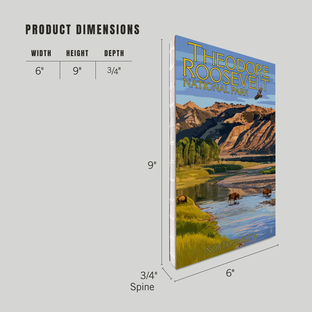 Lined 6x9 Journal, Theodore Roosevelt National Park, North Dakota, Bison Crossing River, Lay Flat, 193 Pages, FSC paper