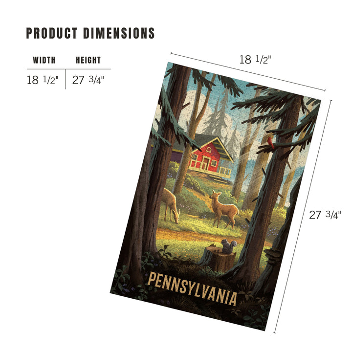 Pennsylvania, Slip Away, Cabin With Wildlife, Jigsaw Puzzle