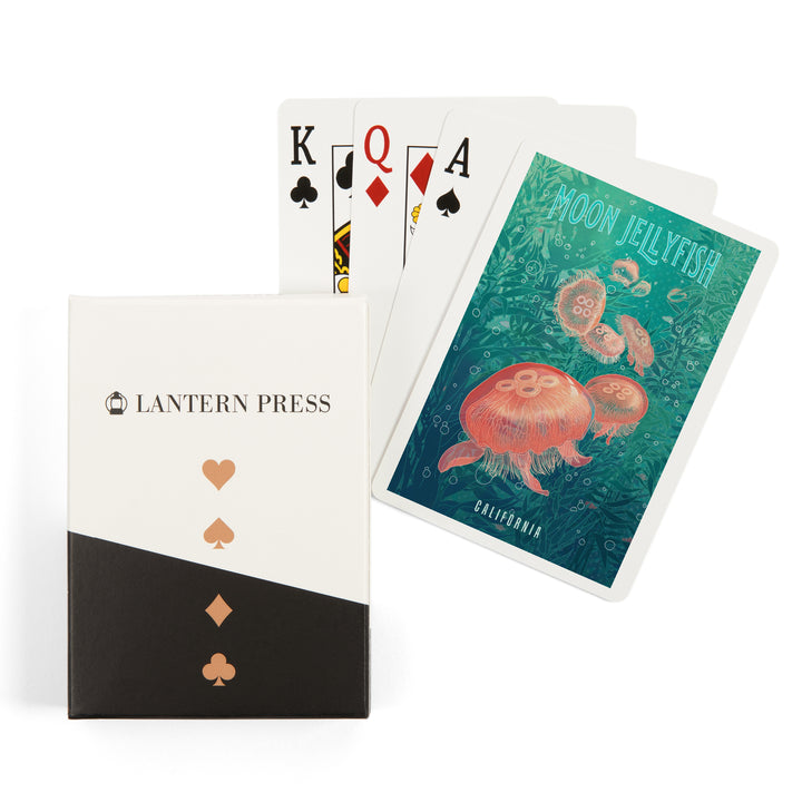 Playing Cards, California, Fluid Linework, Moon Jelly fish, 52 Card Deck with Jokers in Box, Unique Art