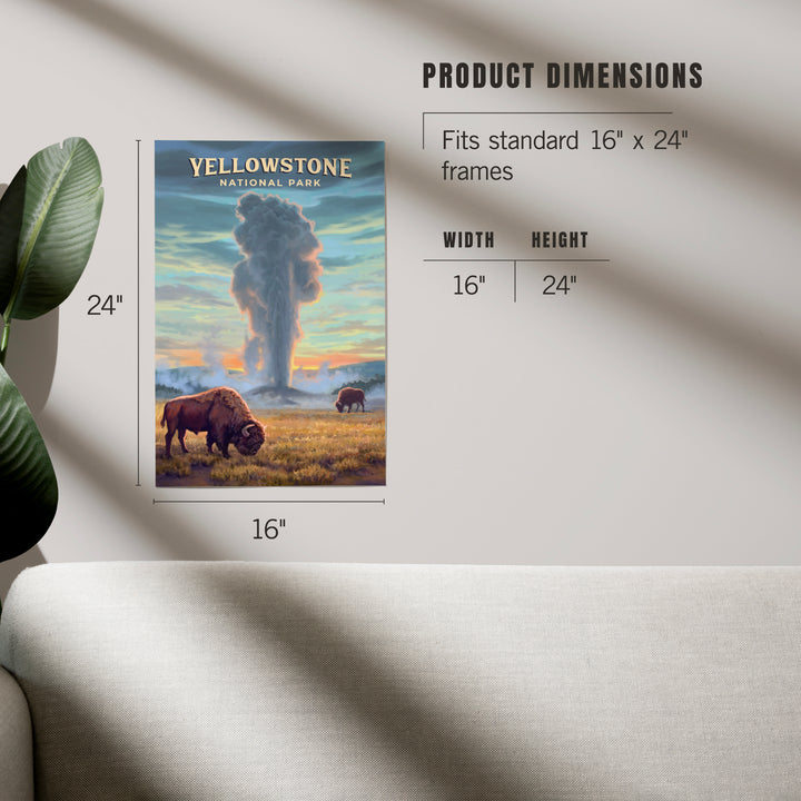 Yellowstone National Park, Wyoming, Oil Painting, Old Faithful Eruption, Art & Giclee Prints