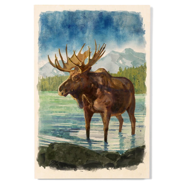 Watercolor Study, Moose with Mountain, Wood Signs and Postcards