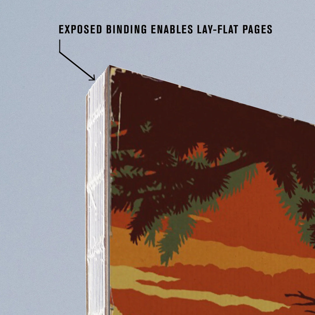 Lined 6x9 Journal, Seattle Skyline, Bigfoot, WPA Style, Lay Flat, 193 Pages, FSC paper