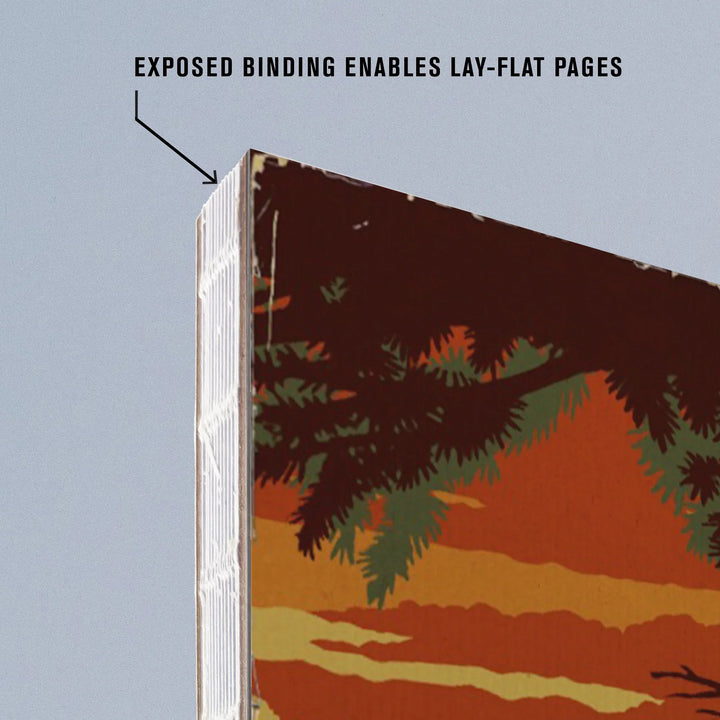 Lined 6x9 Journal, Seattle Skyline, Bigfoot, WPA Style, Lay Flat, 193 Pages, FSC paper