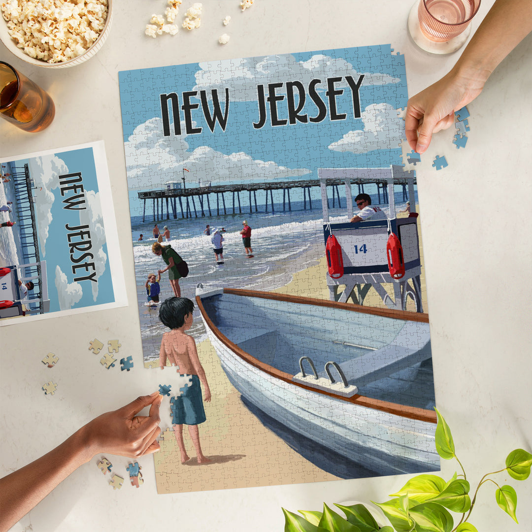 New Jersey, Painterly, Lifeguard Stand and Pier, Jigsaw Puzzle