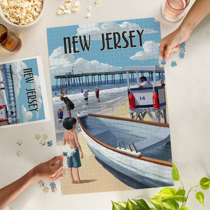 New Jersey, Painterly, Lifeguard Stand and Pier, Jigsaw Puzzle