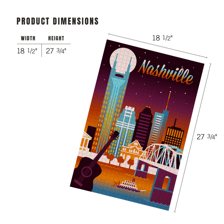 Nashville, Tennessee, Retro Skyline, Light, Chromatic Series, 1000 Piece Jigsaw Puzzle