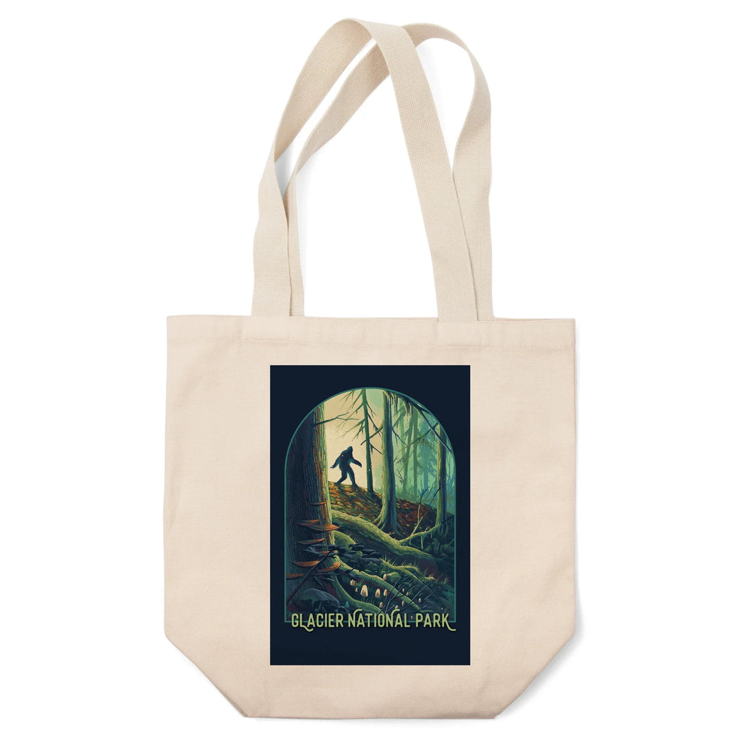 Glacier National Park, Montana, Get Outside, Wanderer, Bigfoot in Forest, Tote Bag