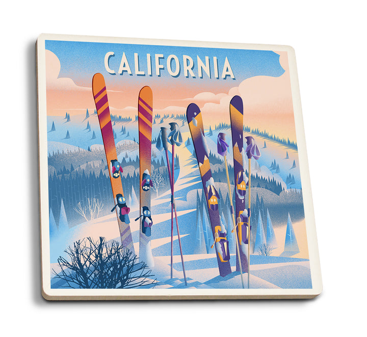 California, Prepare for Takeoff, Skis In Snowbank, Coaster Set
