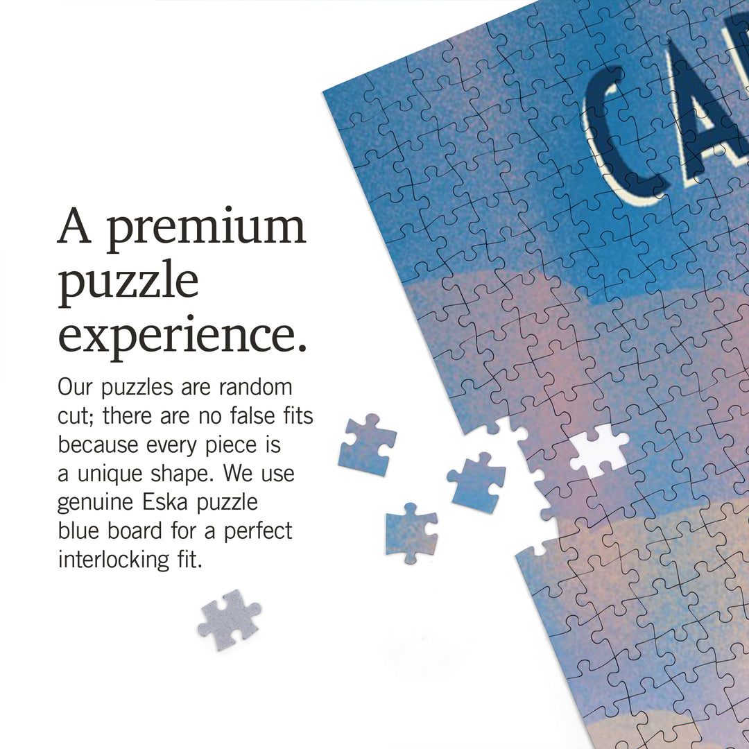 Cape Cod, Massachusetts, Surfers on Beach, Lithograph, 1000 Piece Jigsaw Puzzle