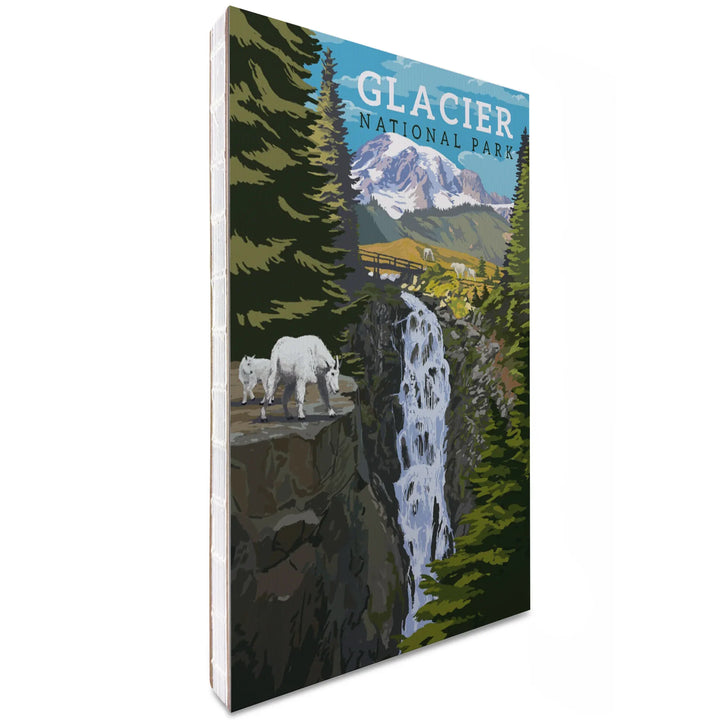 Lined 6x9 Journal, Glacier National Park, Montana, Mountain Goats and Waterfall, Lay Flat, 193 Pages, FSC paper