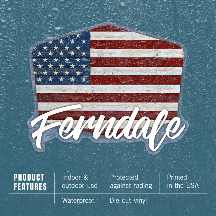 Ferndale, California, Rustic USA State Flag, Contour, Vinyl Sticker
