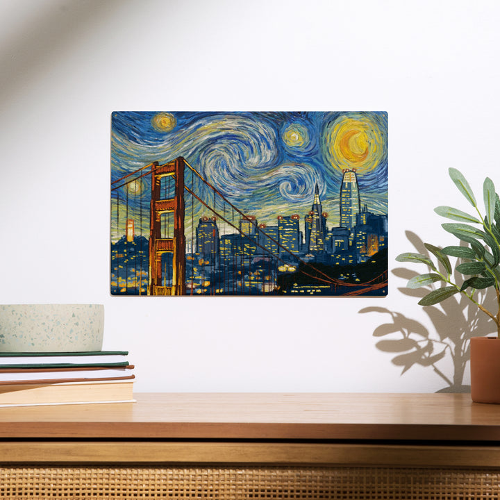 San Francisco, California, Starry Night City, Wood Sign and Postcards