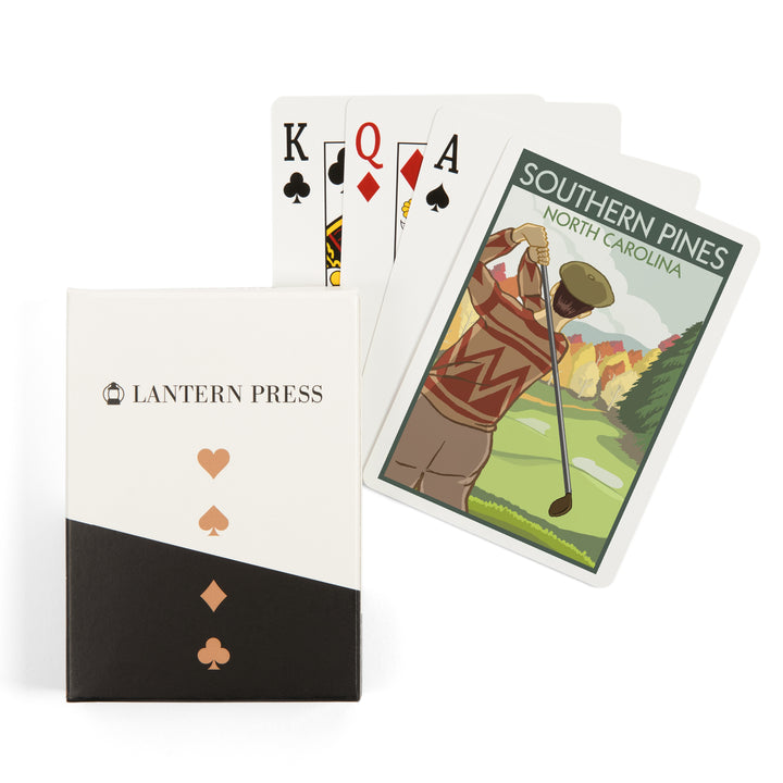 Playing Cards, Southern Pines, North Carolina, Golfer, 52 Card Deck with Jokers in Box, Unique Art
