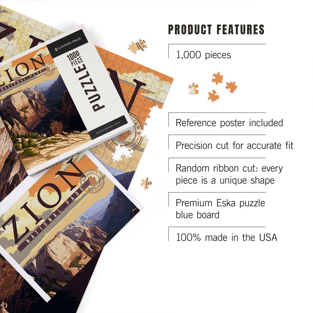 Zion National Park, Zion Canyon Sunset, Typography, 1000 Piece Jigsaw Puzzle