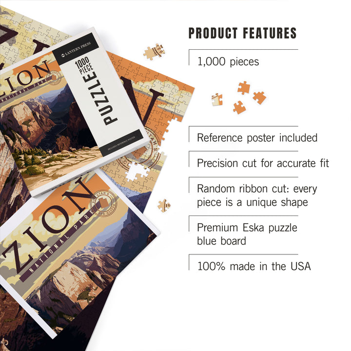 Zion National Park, Zion Canyon Sunset, Typography, 1000 Piece Jigsaw Puzzle