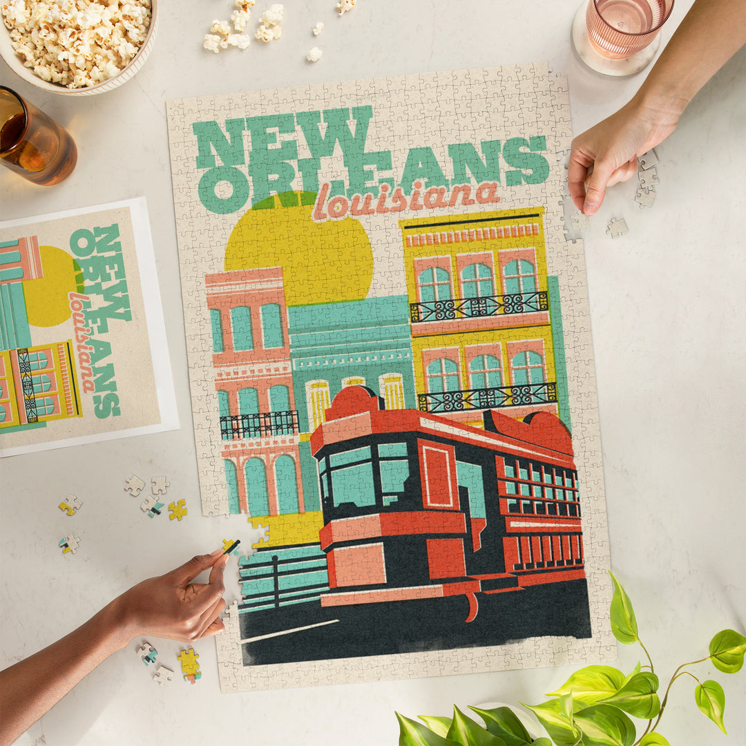 New Orleans, Louisiana, Woodblock City Series, French Quarter, 1000 Piece Jigsaw Puzzle