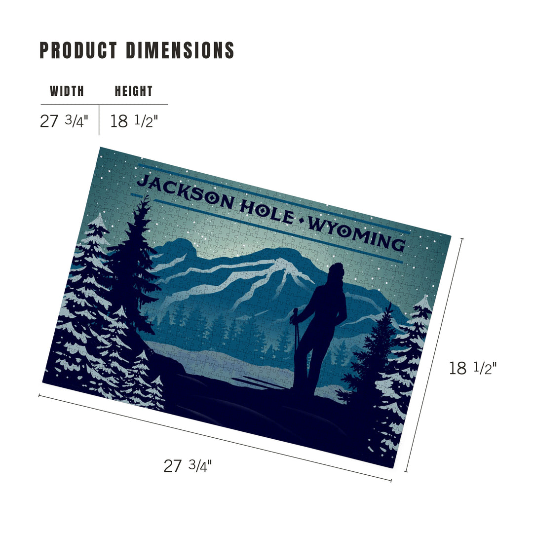 Jackson, Hole, Wyoming, Skier and Mountain, Vector Silhouette, Jigsaw Puzzle