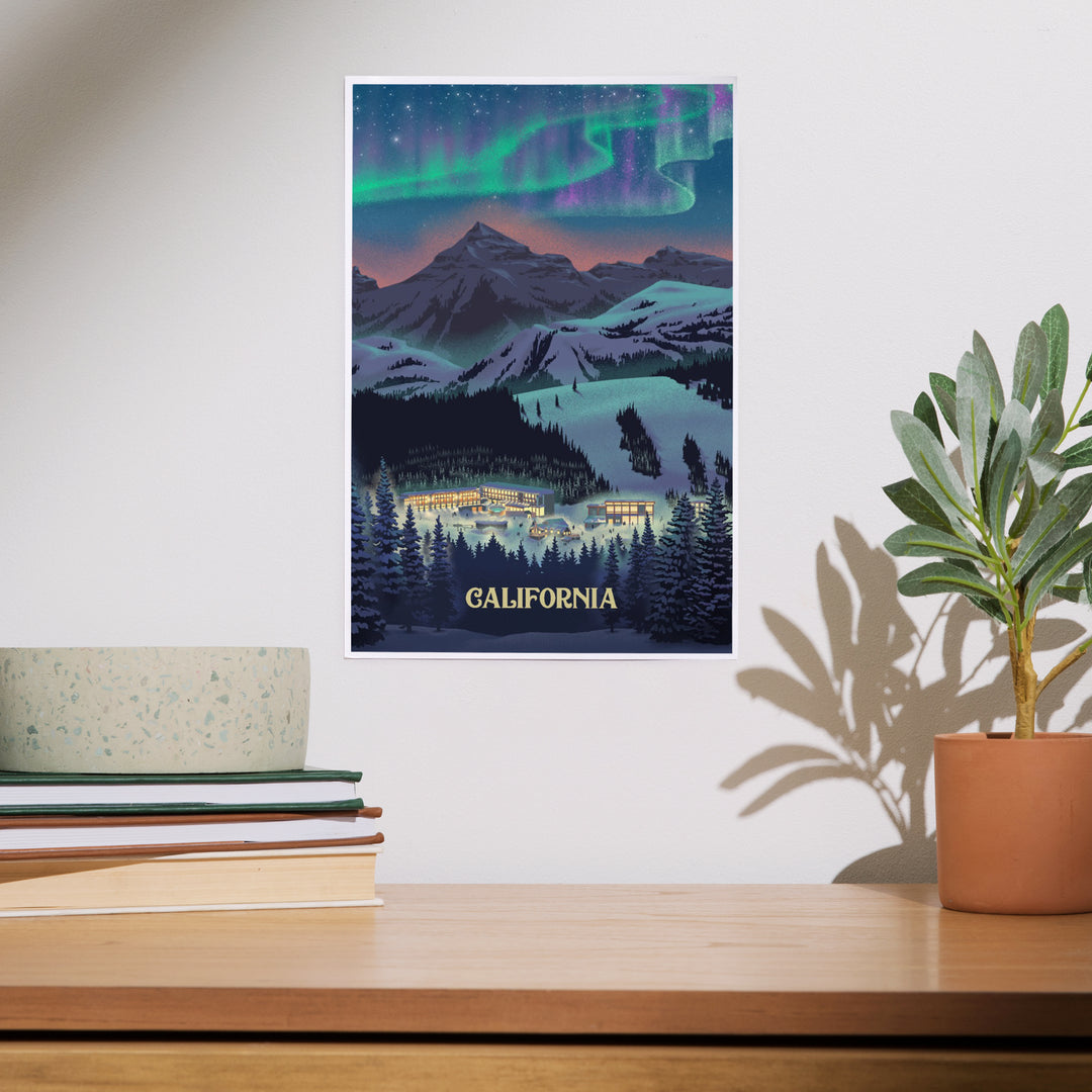 California, Village under Northern Lights, Art & Giclee Prints