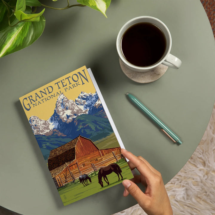 Lined 6x9 Journal, Grand Teton National Park, Wyoming, Barn and Mountains, Lay Flat, 193 Pages, FSC paper
