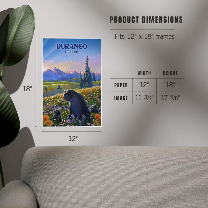 Durango, Colorado, Lithograph, Bear Family in Field, Art & Giclee Prints