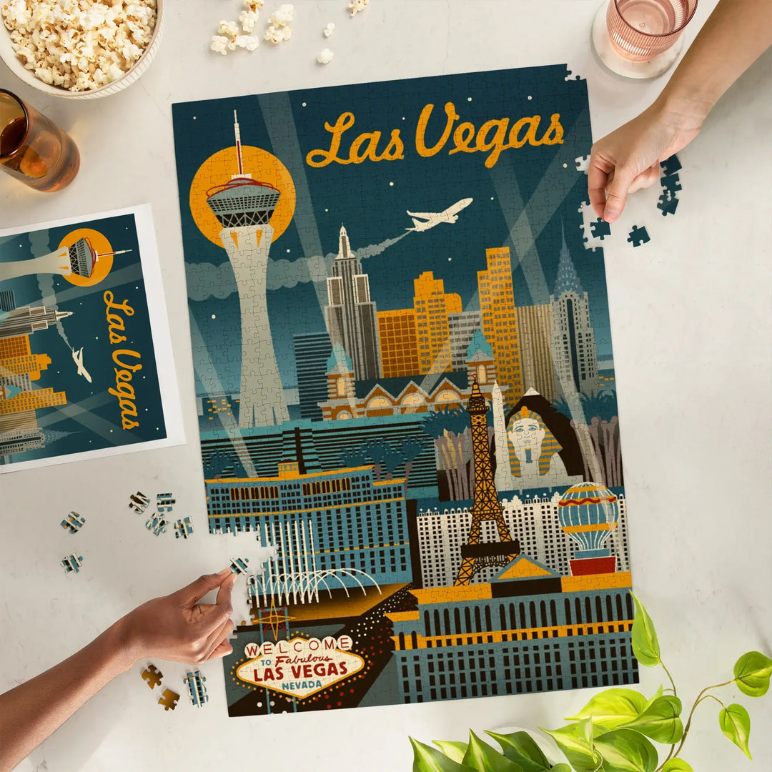 Las Vegas, Nevada, Retro Skyline, Jigsaw Puzzle