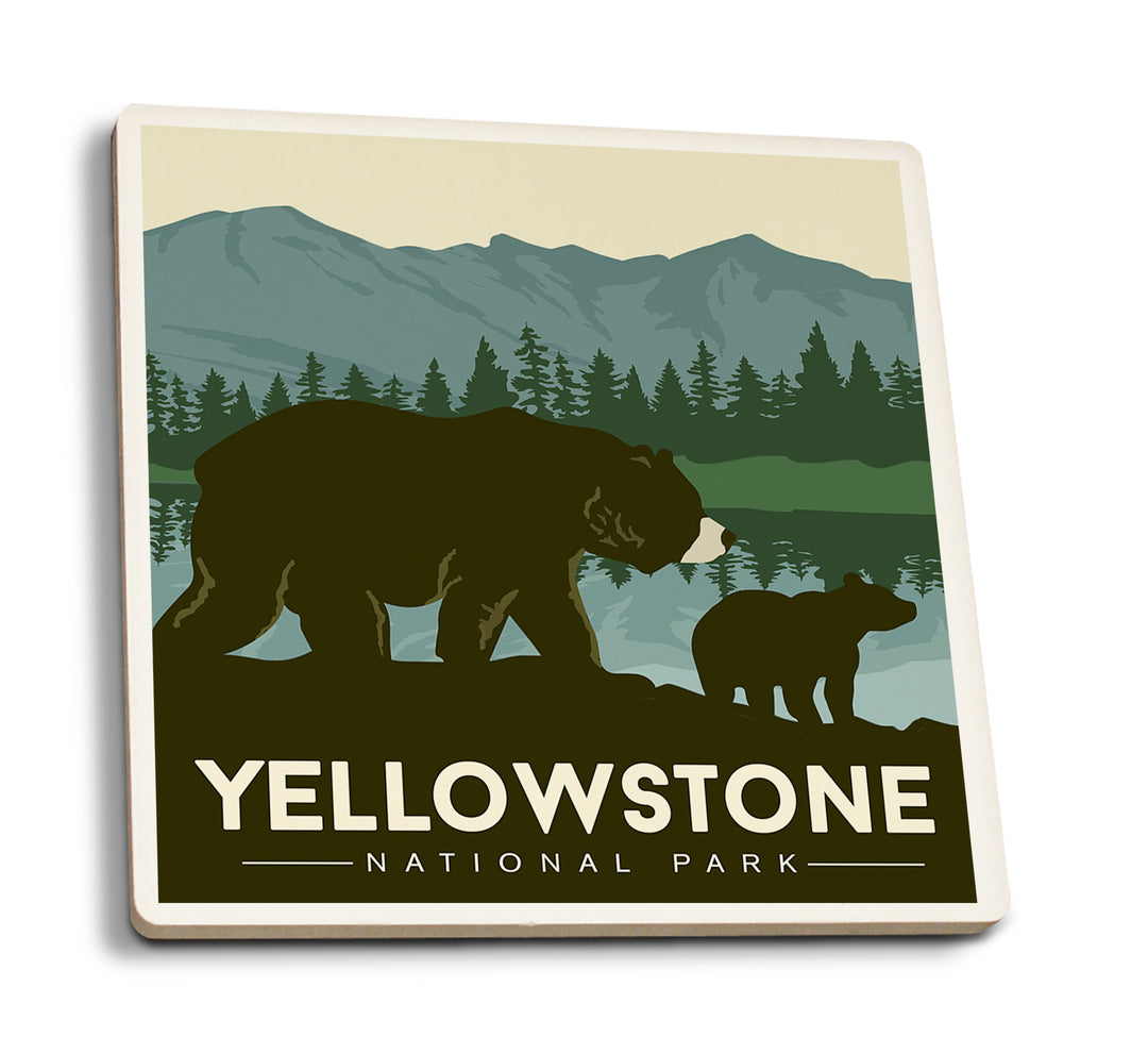 Yellowstone National Park, Wyoming, Grizzly Bear and Cub, Coaster Set