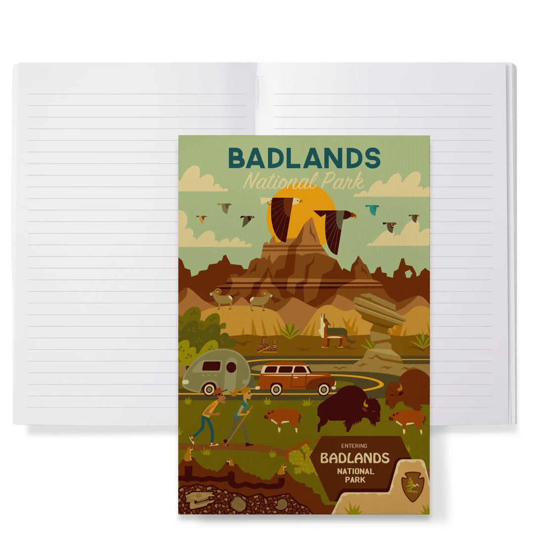 Lined 6x9 Journal, Badlands National Park, South Dakota, Geometric National Park Series, Lay Flat, 193 Pages, FSC paper