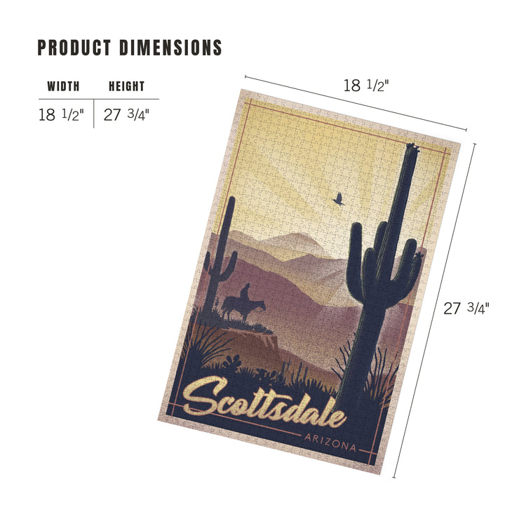 Scottsdale, Arizona, Lithograph, Desert Scene, 1000 Piece Jigsaw Puzzle