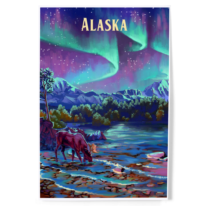 Alaska, Oil Painting, Northern Lights Lake, Art & Giclee Prints