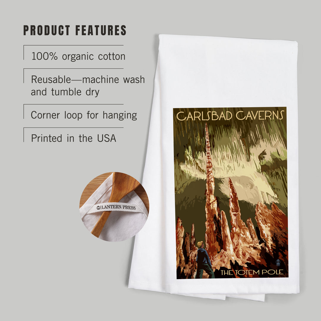 Carlsbad Caverns National Park, New Mexico, The Totem Pole, Organic Cotton Kitchen Tea Towels - Lantern Press