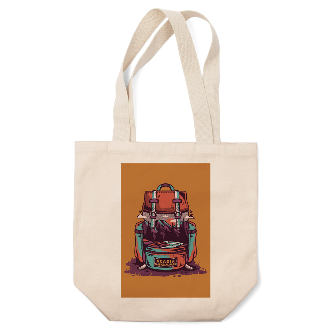 Acadia National Park, Maine, Backpack, Wander More, Distressed Vector, Tote Bag
