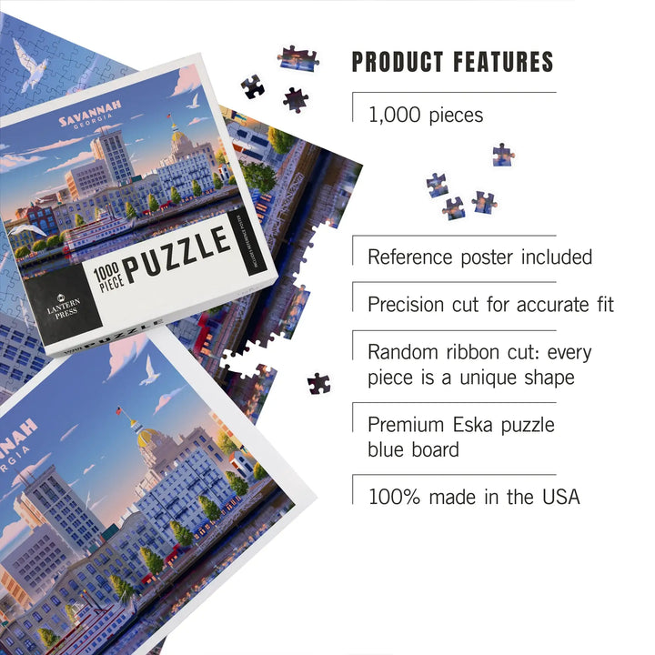 Savannah, Georgia, Lithograph, River Street, Jigsaw Puzzle