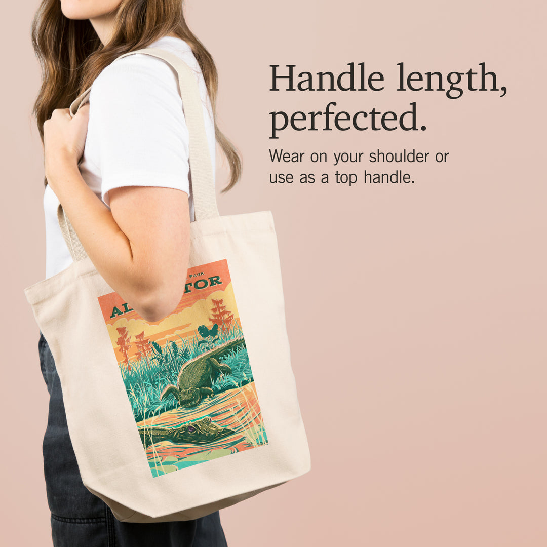 Everglades National Park, Florida, Alligator Vintage Print Press, Tote Bag