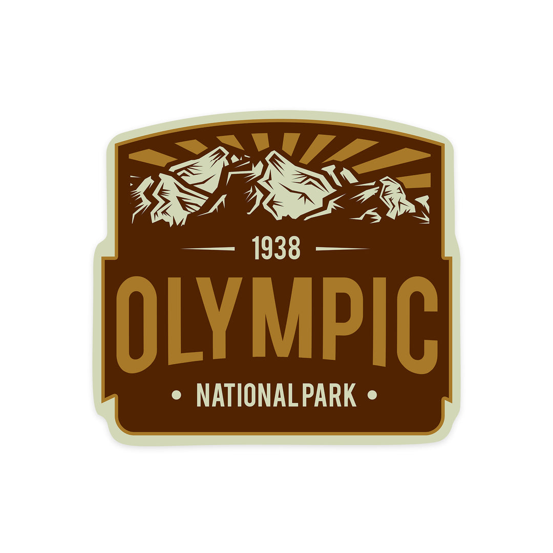 Olympic National Park, Washington, Mountains & Rays, Brown, Contour, Lantern Press Artwork, Vinyl Sticker