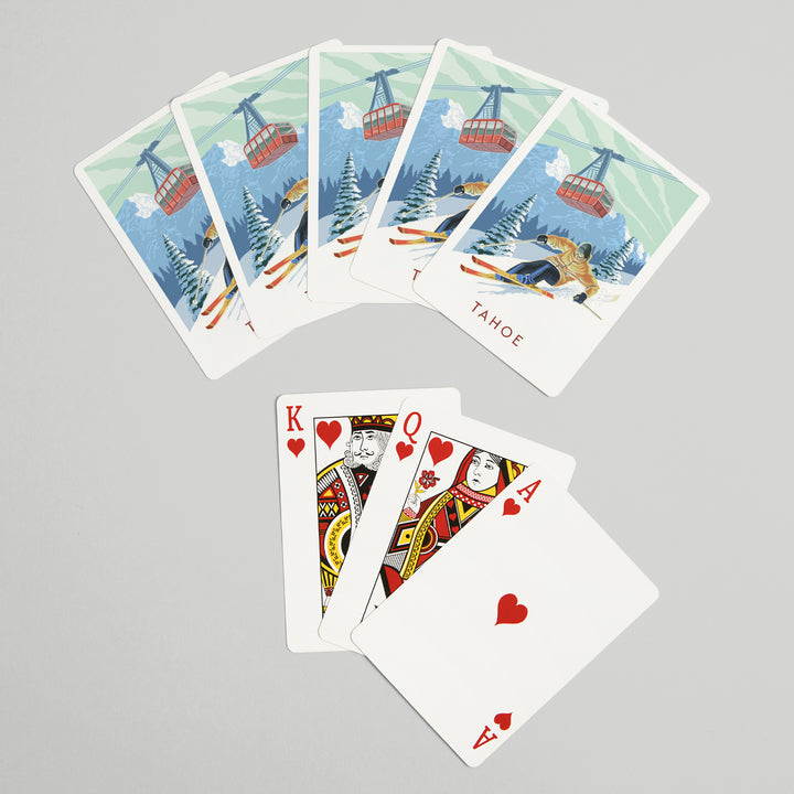 Playing Cards, Lake Tahoe, California, Skier and Tram, Tahoe, 52 Card Deck with Jokers in Box, Unique Art