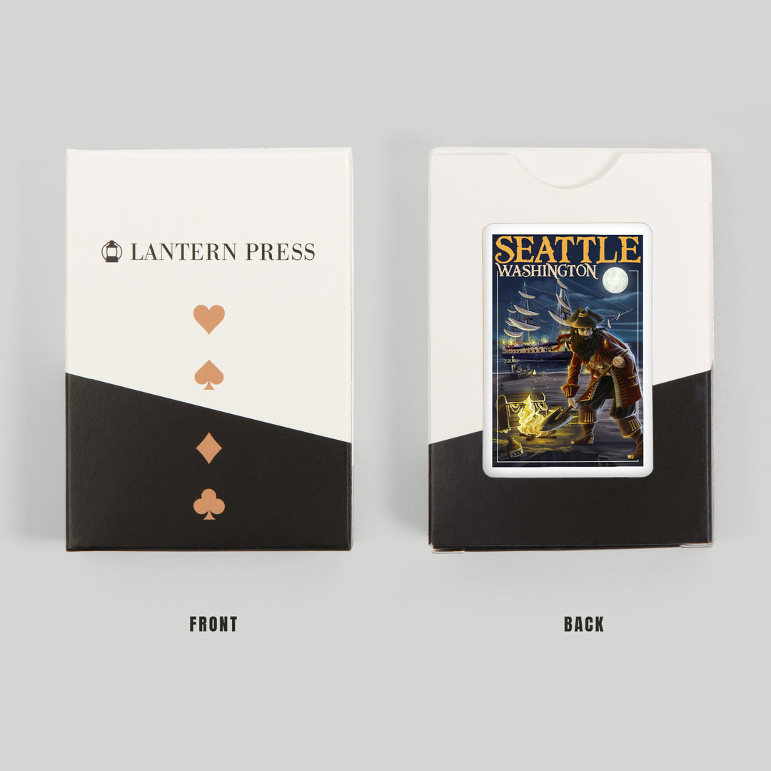 Playing Cards, Seattle, Washington, Pirate and Treasure, 52 Card Deck with Jokers in Box, Unique Art