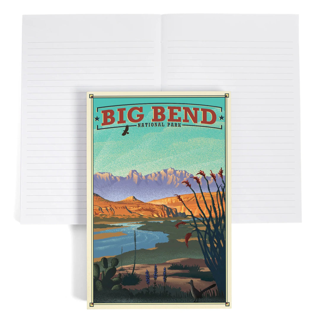 Lined 6x9 Journal, Big Bend National Park, Lithograph National Park Series, Lay Flat, 193 Pages, FSC paper
