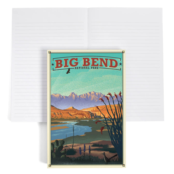 Lined 6x9 Journal, Big Bend National Park, Lithograph National Park Series, Lay Flat, 193 Pages, FSC paper