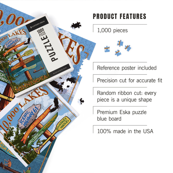 Minnesota, 10,000 Lakes, Destinations Sign, Jigsaw Puzzle