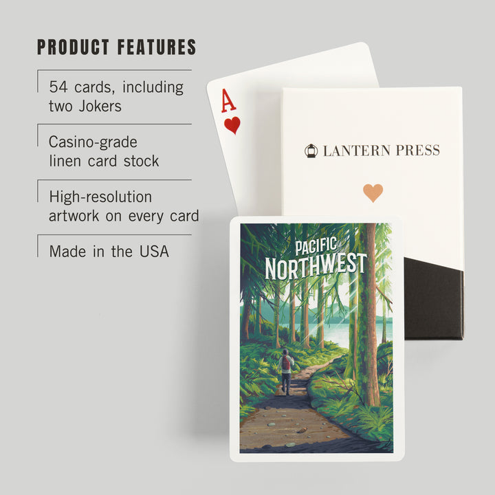 Playing Cards, Pacific Northwest, Walk In The Woods, Day Hike, 52 Card Deck with Jokers in Box, Unique Art