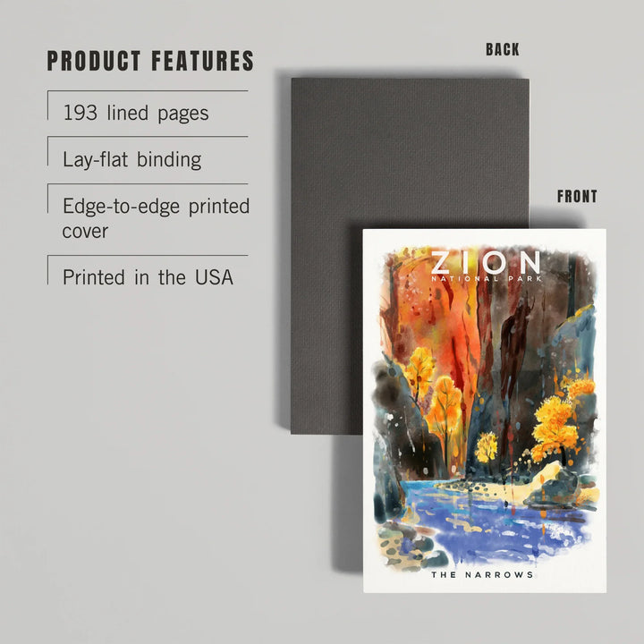 Lined 6x9 Journal, Zion National Park, The Narrows, Watercolor, Lay Flat, 193 Pages, FSC paper