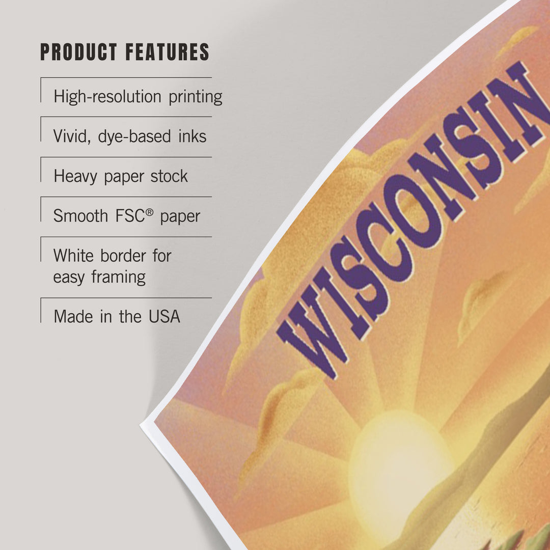 Wisconsin, Lithograph, Bear and Spring Flowers, Lake, Art & Giclee Prints